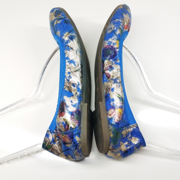 Floral Goldtone Goldfoil Blue Flats - Picture 6 of 11